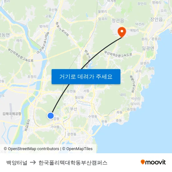 백양터널 to 한국폴리텍대학동부산캠퍼스 map
