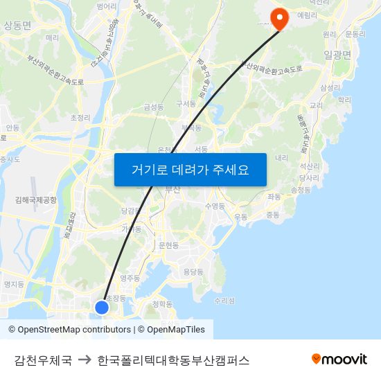 감천우체국 to 한국폴리텍대학동부산캠퍼스 map