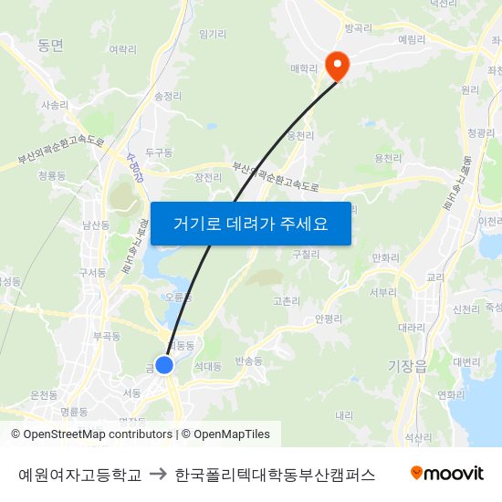 예원여자고등학교 to 한국폴리텍대학동부산캠퍼스 map