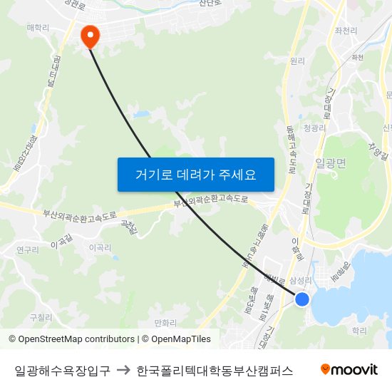 일광해수욕장입구 to 한국폴리텍대학동부산캠퍼스 map