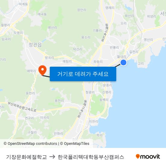 기장문화예절학교 to 한국폴리텍대학동부산캠퍼스 map
