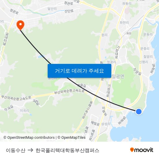 이동수산 to 한국폴리텍대학동부산캠퍼스 map