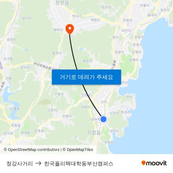 청강사거리 to 한국폴리텍대학동부산캠퍼스 map