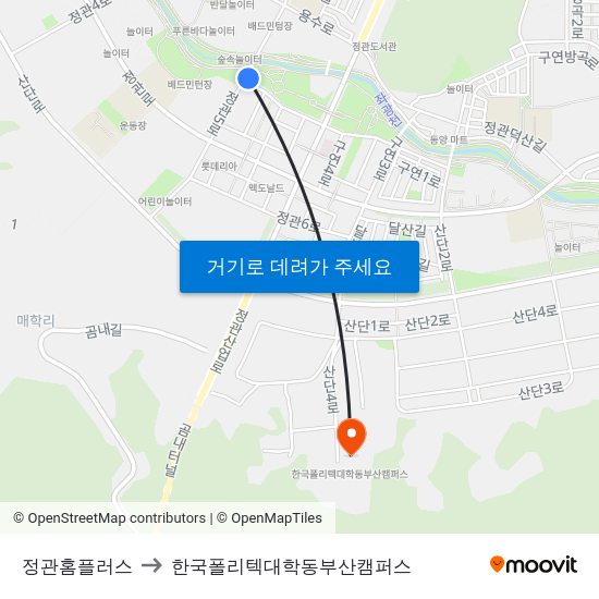정관홈플러스 to 한국폴리텍대학동부산캠퍼스 map