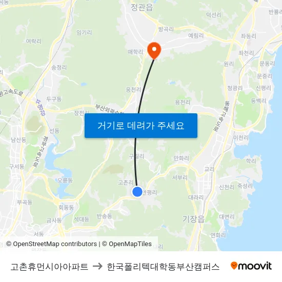 고촌휴먼시아아파트 to 한국폴리텍대학동부산캠퍼스 map