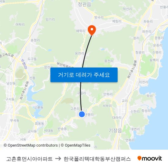 고촌휴먼시아아파트 to 한국폴리텍대학동부산캠퍼스 map