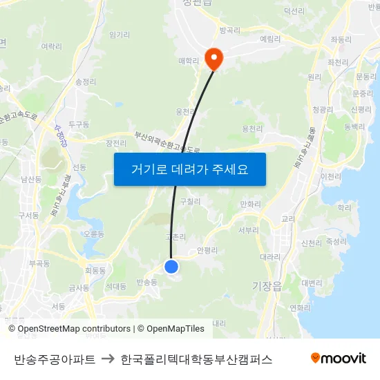반송주공아파트 to 한국폴리텍대학동부산캠퍼스 map