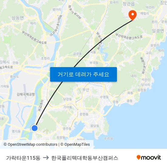 가락타운115동 to 한국폴리텍대학동부산캠퍼스 map