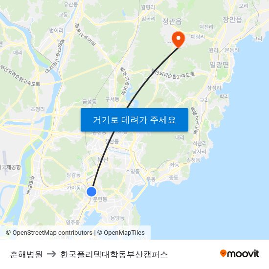 춘해병원 to 한국폴리텍대학동부산캠퍼스 map