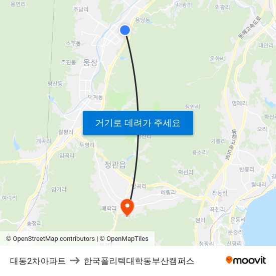 대동2차아파트 to 한국폴리텍대학동부산캠퍼스 map