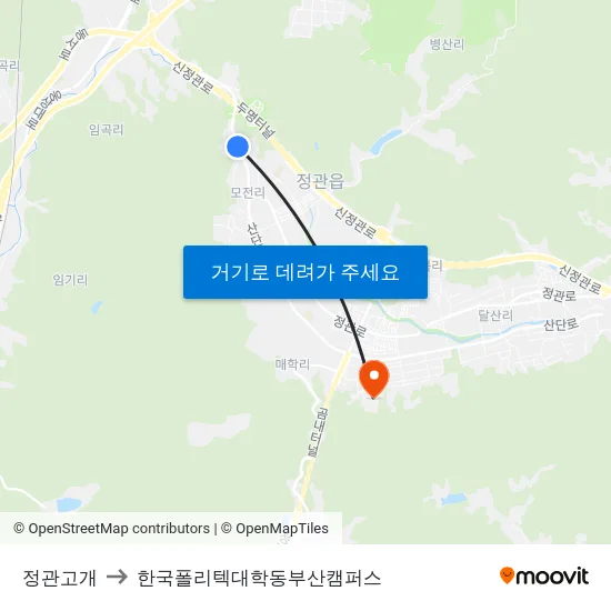 정관고개 to 한국폴리텍대학동부산캠퍼스 map