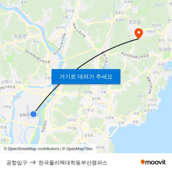 공항입구 to 한국폴리텍대학동부산캠퍼스 map