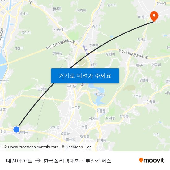 대진아파트 to 한국폴리텍대학동부산캠퍼스 map