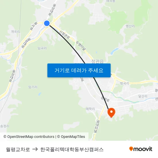 월평교차로 to 한국폴리텍대학동부산캠퍼스 map
