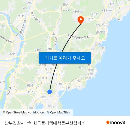 남부경찰서 to 한국폴리텍대학동부산캠퍼스 map