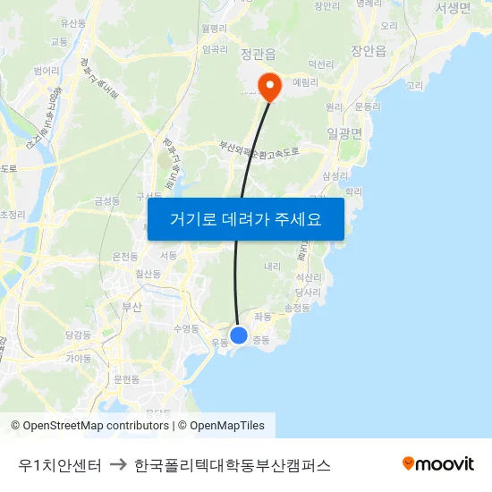 우1치안센터 to 한국폴리텍대학동부산캠퍼스 map