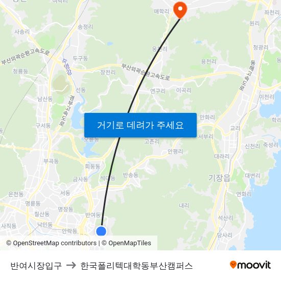 반여시장입구 to 한국폴리텍대학동부산캠퍼스 map