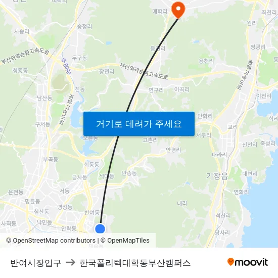 반여시장입구 to 한국폴리텍대학동부산캠퍼스 map