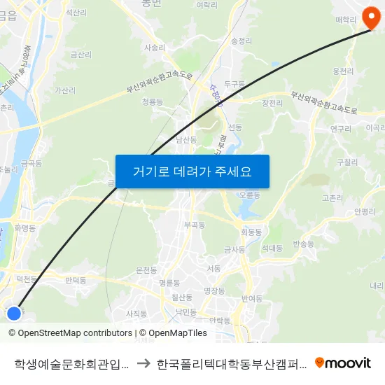 학생예술문화회관입구 to 한국폴리텍대학동부산캠퍼스 map