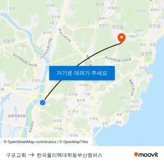 구포교회 to 한국폴리텍대학동부산캠퍼스 map