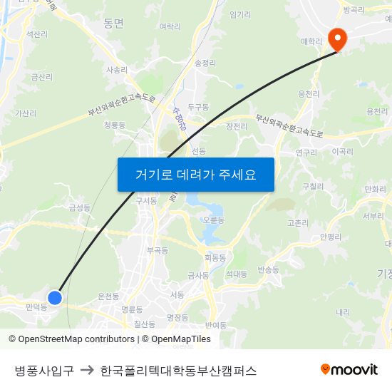 병풍사입구 to 한국폴리텍대학동부산캠퍼스 map