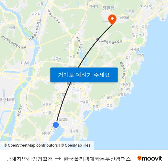 남해지방해양경찰청 to 한국폴리텍대학동부산캠퍼스 map