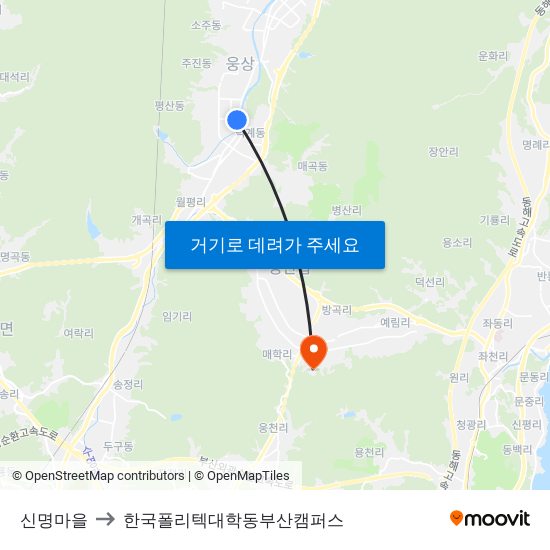 신명마을 to 한국폴리텍대학동부산캠퍼스 map