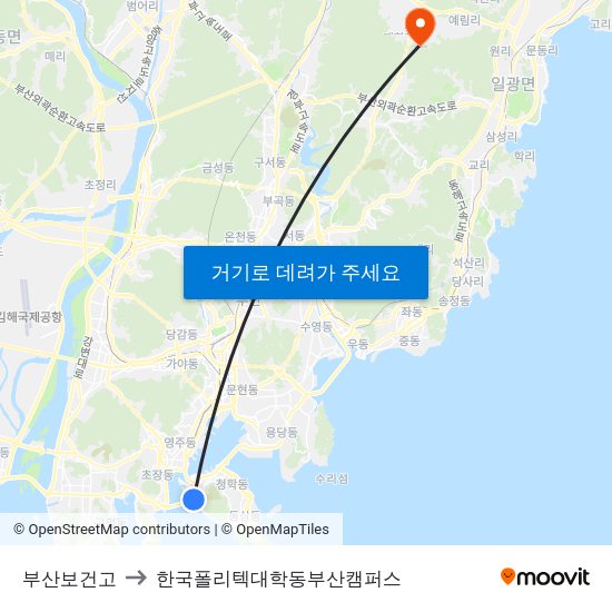부산보건고 to 한국폴리텍대학동부산캠퍼스 map