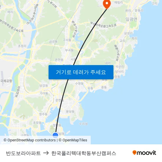 반도보라아파트 to 한국폴리텍대학동부산캠퍼스 map