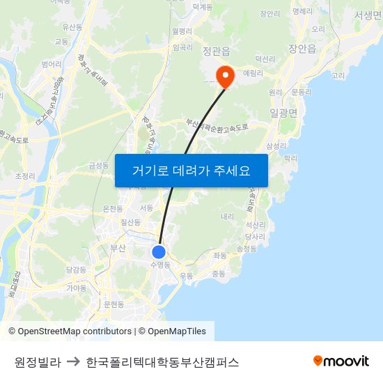 원정빌라 to 한국폴리텍대학동부산캠퍼스 map