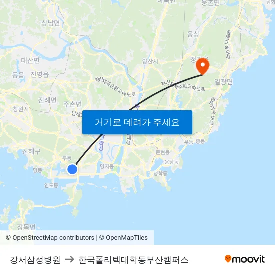 강서삼성병원 to 한국폴리텍대학동부산캠퍼스 map