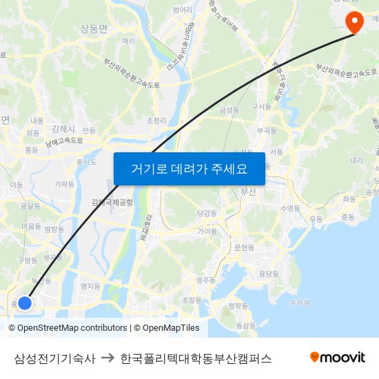 삼성전기기숙사 to 한국폴리텍대학동부산캠퍼스 map