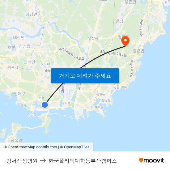 강서삼성병원 to 한국폴리텍대학동부산캠퍼스 map