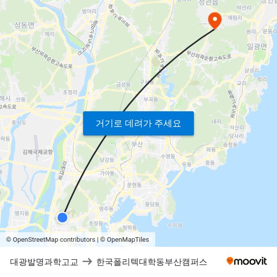대광발명과학고교 to 한국폴리텍대학동부산캠퍼스 map