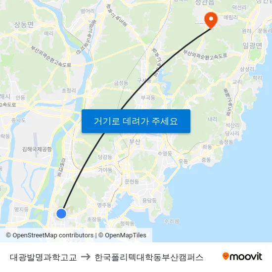 대광발명과학고교 to 한국폴리텍대학동부산캠퍼스 map