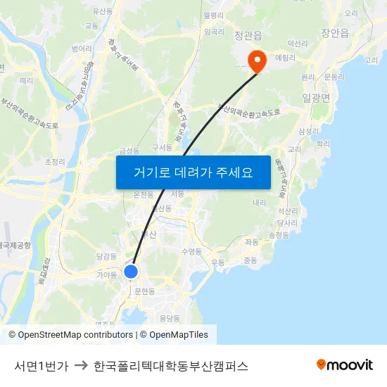 서면1번가 to 한국폴리텍대학동부산캠퍼스 map