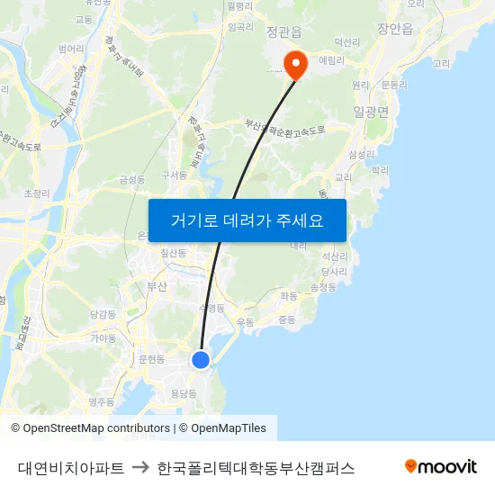 대연비치아파트 to 한국폴리텍대학동부산캠퍼스 map