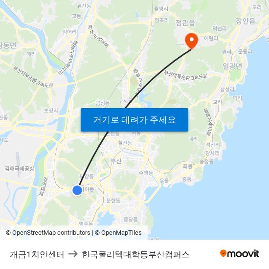 개금1치안센터 to 한국폴리텍대학동부산캠퍼스 map