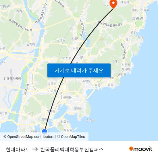 현대아파트 to 한국폴리텍대학동부산캠퍼스 map