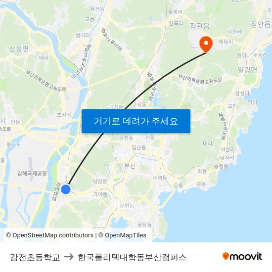 감전초등학교 to 한국폴리텍대학동부산캠퍼스 map