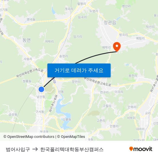 범어사입구 to 한국폴리텍대학동부산캠퍼스 map