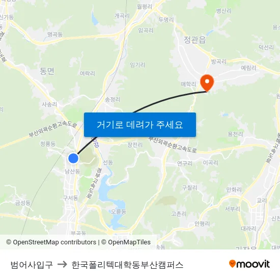범어사입구 to 한국폴리텍대학동부산캠퍼스 map