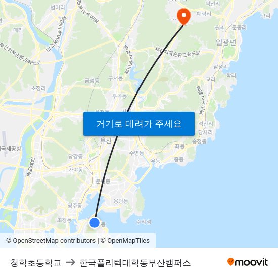청학초등학교 to 한국폴리텍대학동부산캠퍼스 map