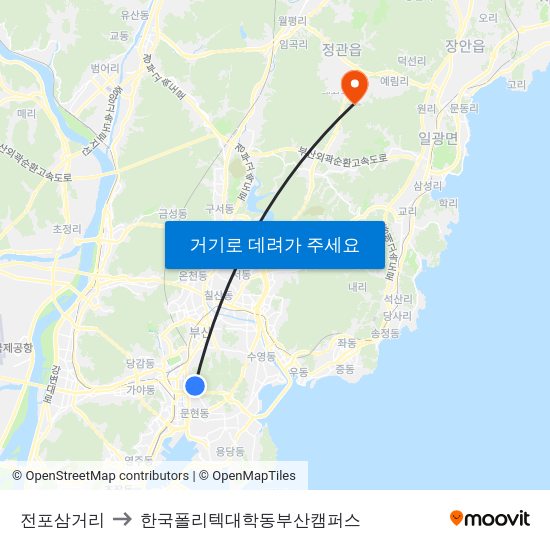 전포삼거리 to 한국폴리텍대학동부산캠퍼스 map