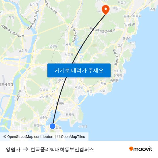 영월사 to 한국폴리텍대학동부산캠퍼스 map