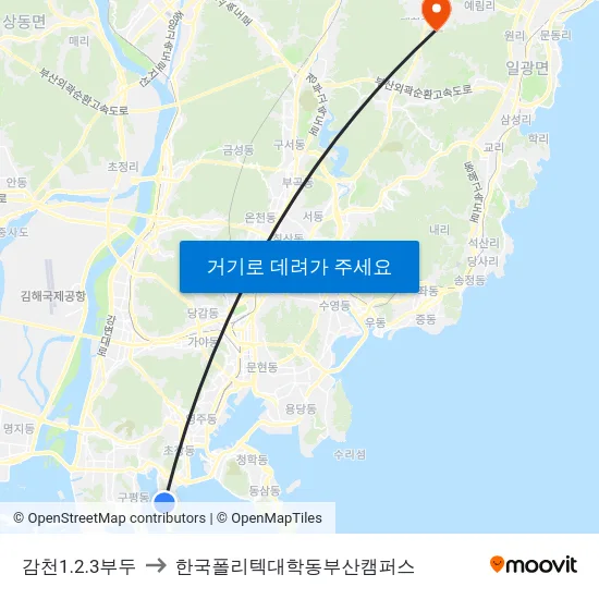 감천1.2.3부두 to 한국폴리텍대학동부산캠퍼스 map