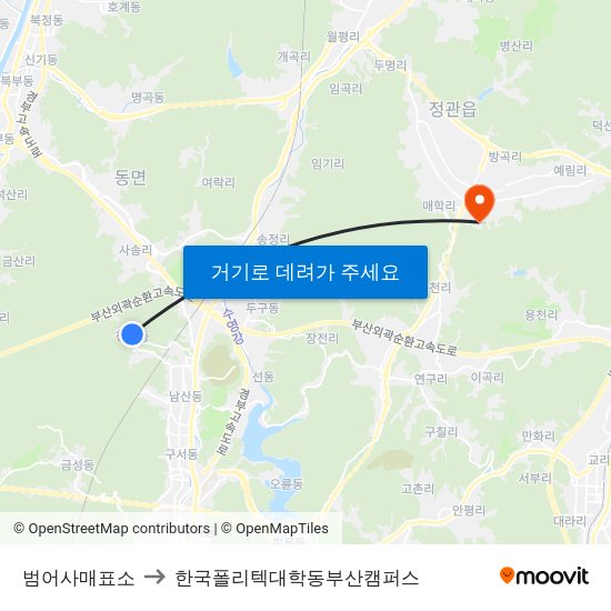 범어사매표소 to 한국폴리텍대학동부산캠퍼스 map