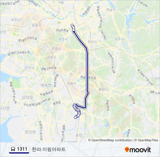 1311 버스 노선 지도