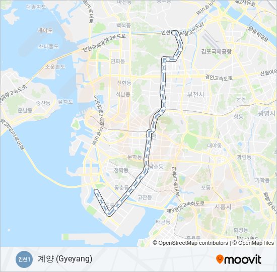 인천 1호선 지하철 노선 지도
