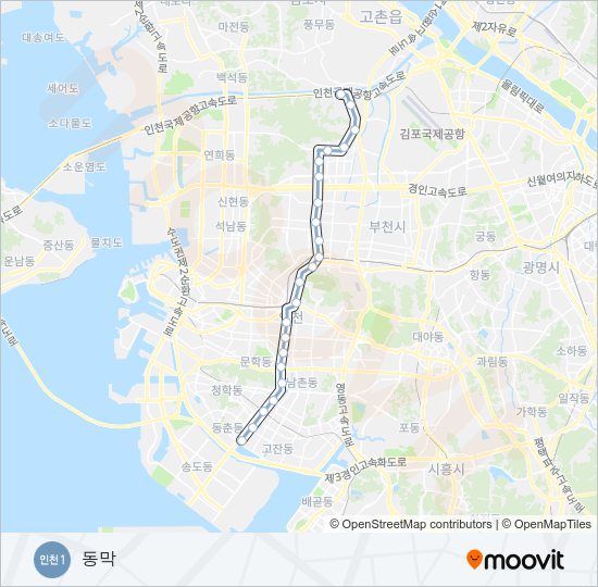인천 1호선 지하철 노선 지도